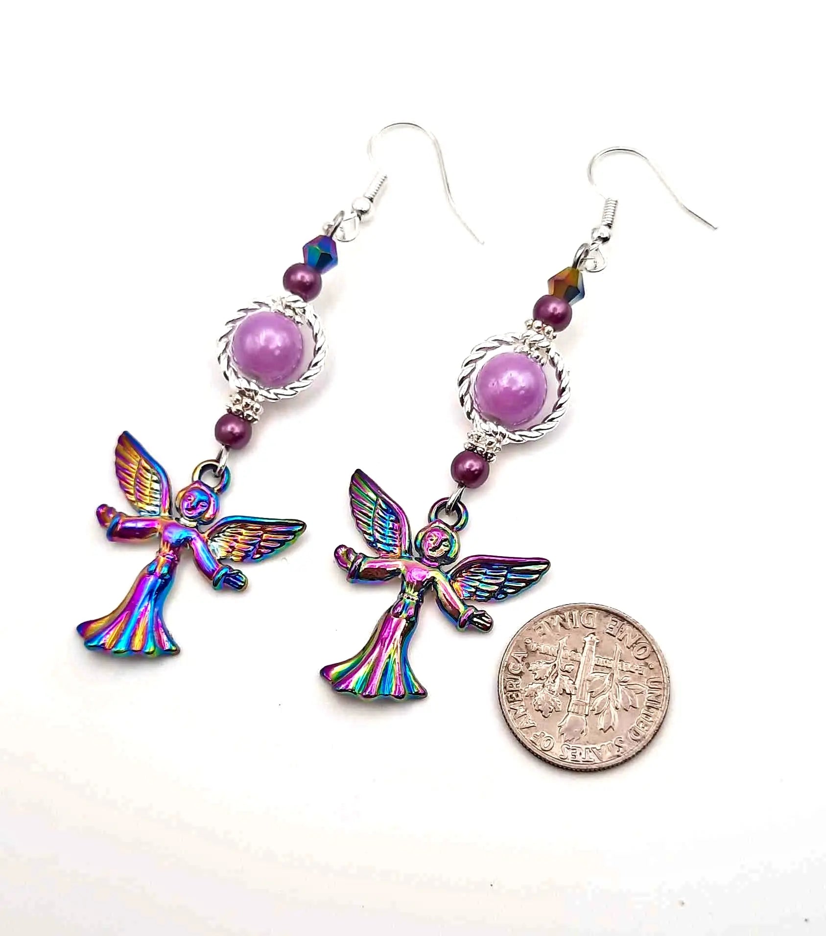 Ion plating rainbow color angel earrings - Image #2