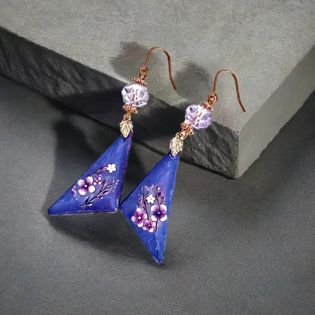 2.5inches Flowers Resincrete Earrings Purple