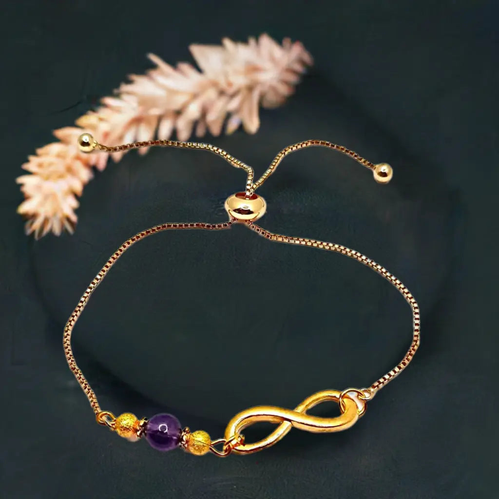 Gold Infinity Bracelet with purple amethyste