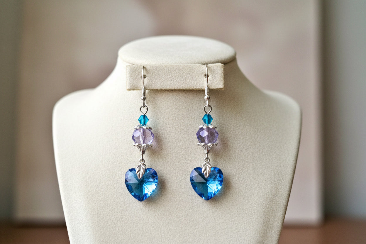 Sparkly Aurora Borealis Heart Earrings | Hypoallergenic Hooks