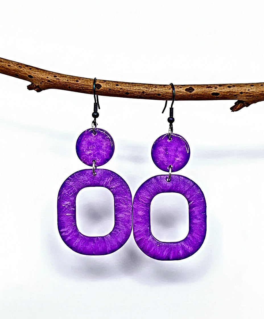 Purple Resincrete Earrings light 2.75inches