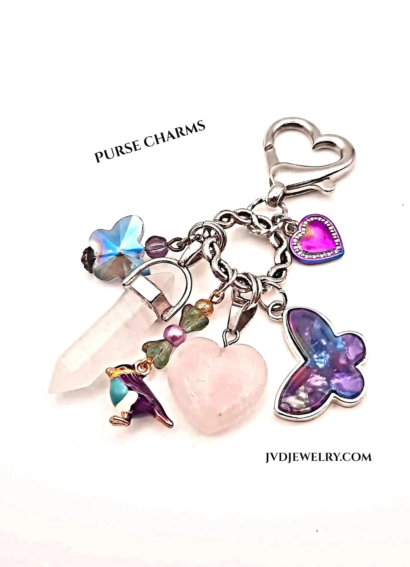 Purse charms with butterfly hearts birds heart clasp - Image #1