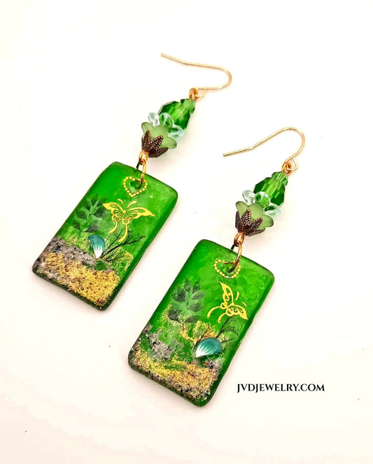Green sea glass handcrafted earrings