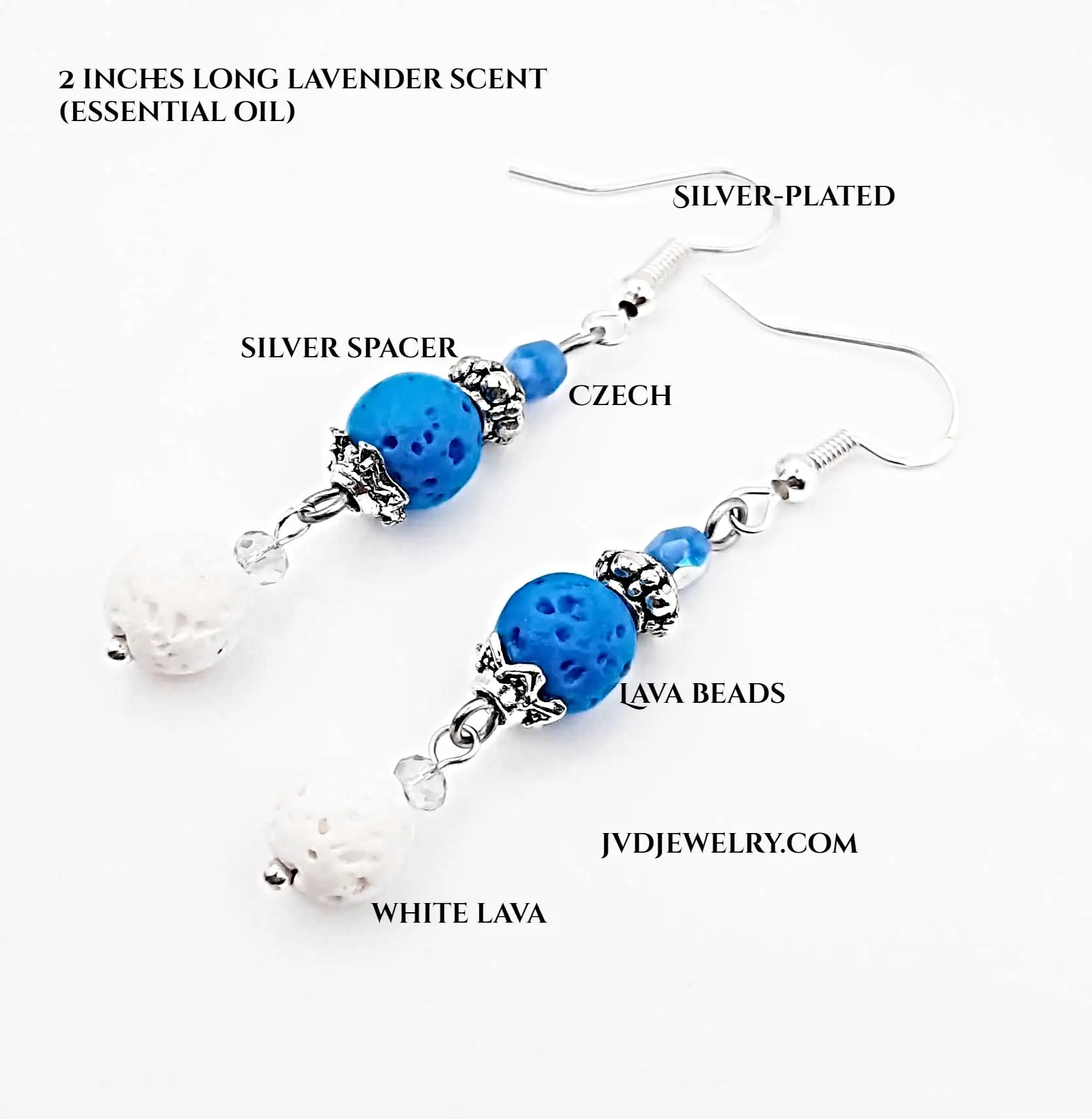 Blue and white lava beads with Lavender scent from essential oil earrings - Image #2