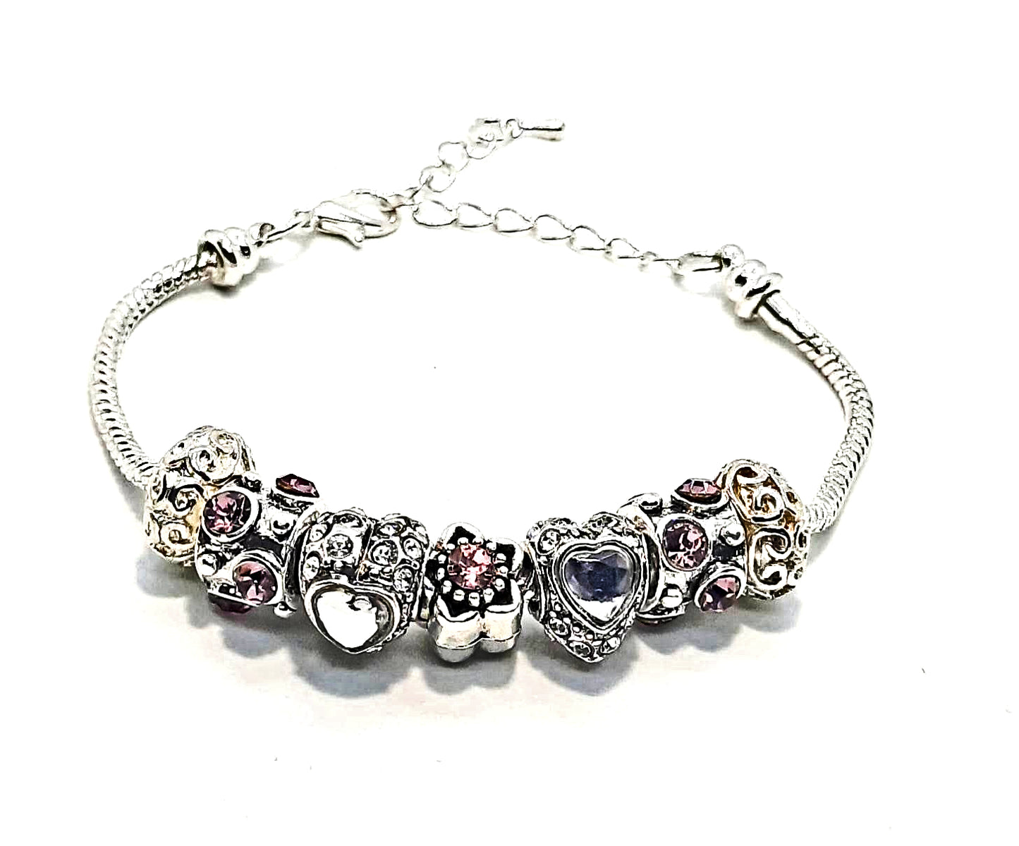 Euro beads light pink silver-plated bracelet