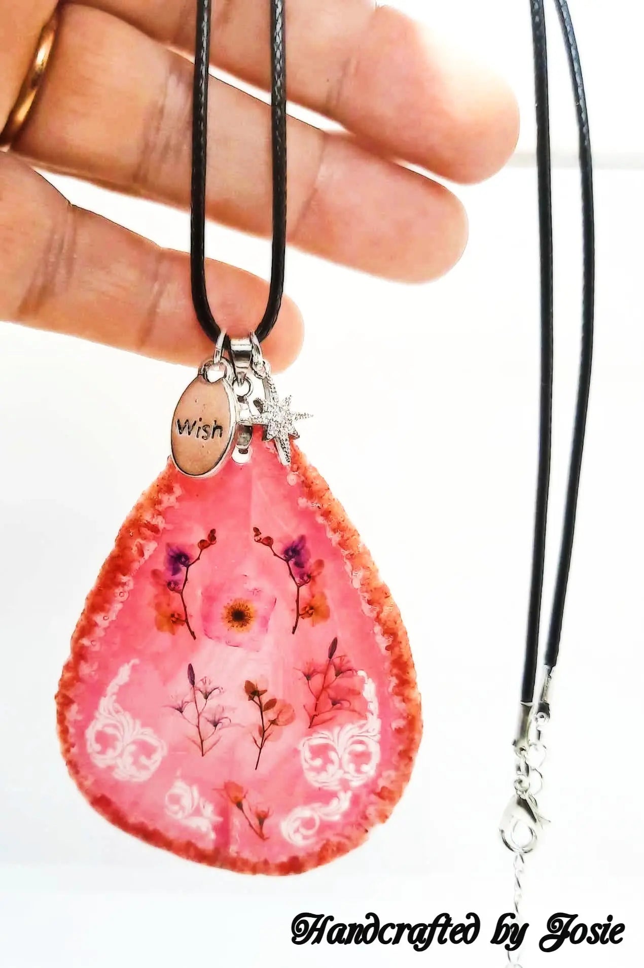 Handcrafted pink agate slice necklace - Image #1