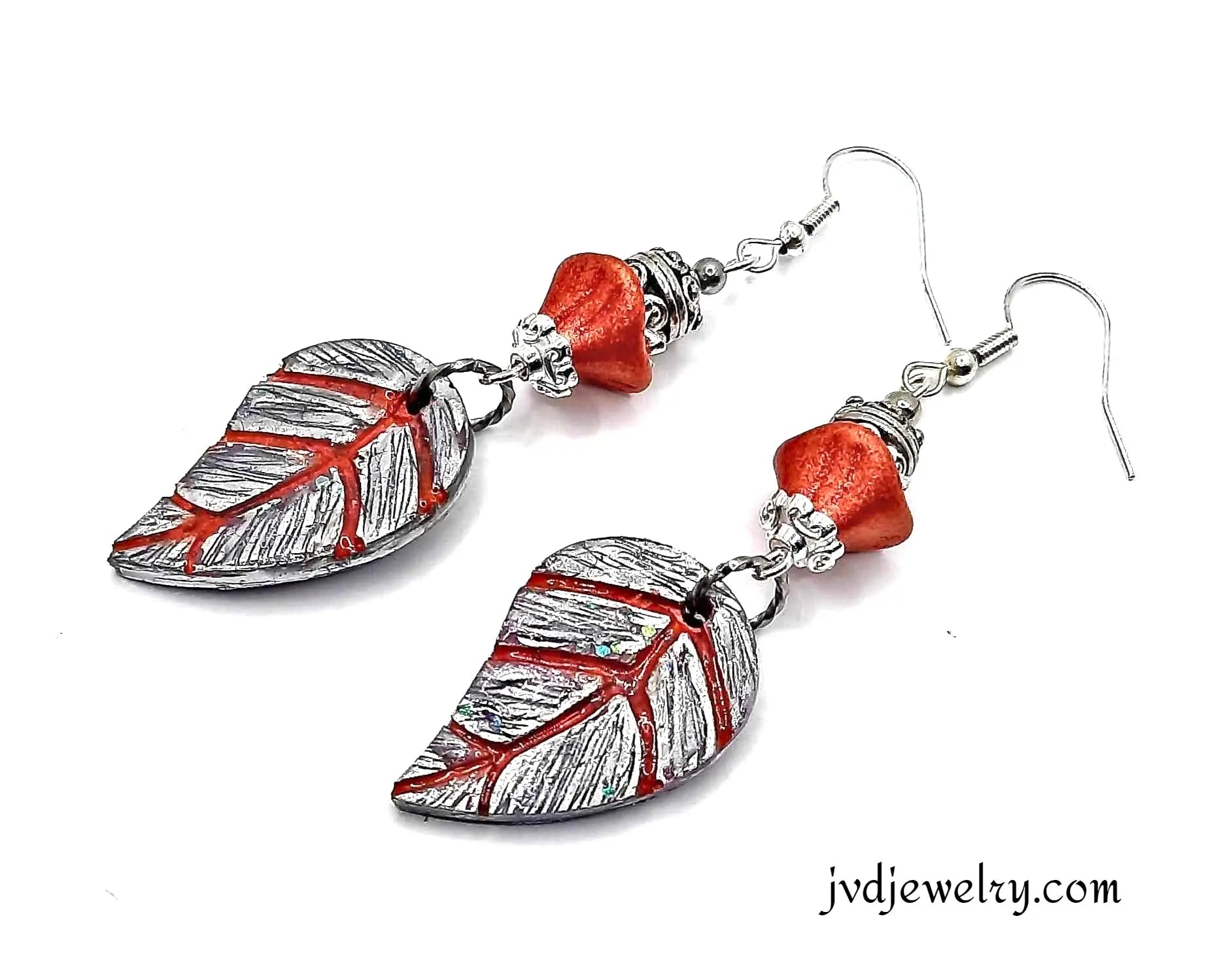 Shiny Orangy Czech leaf earrings Fall/Automne - Image #2