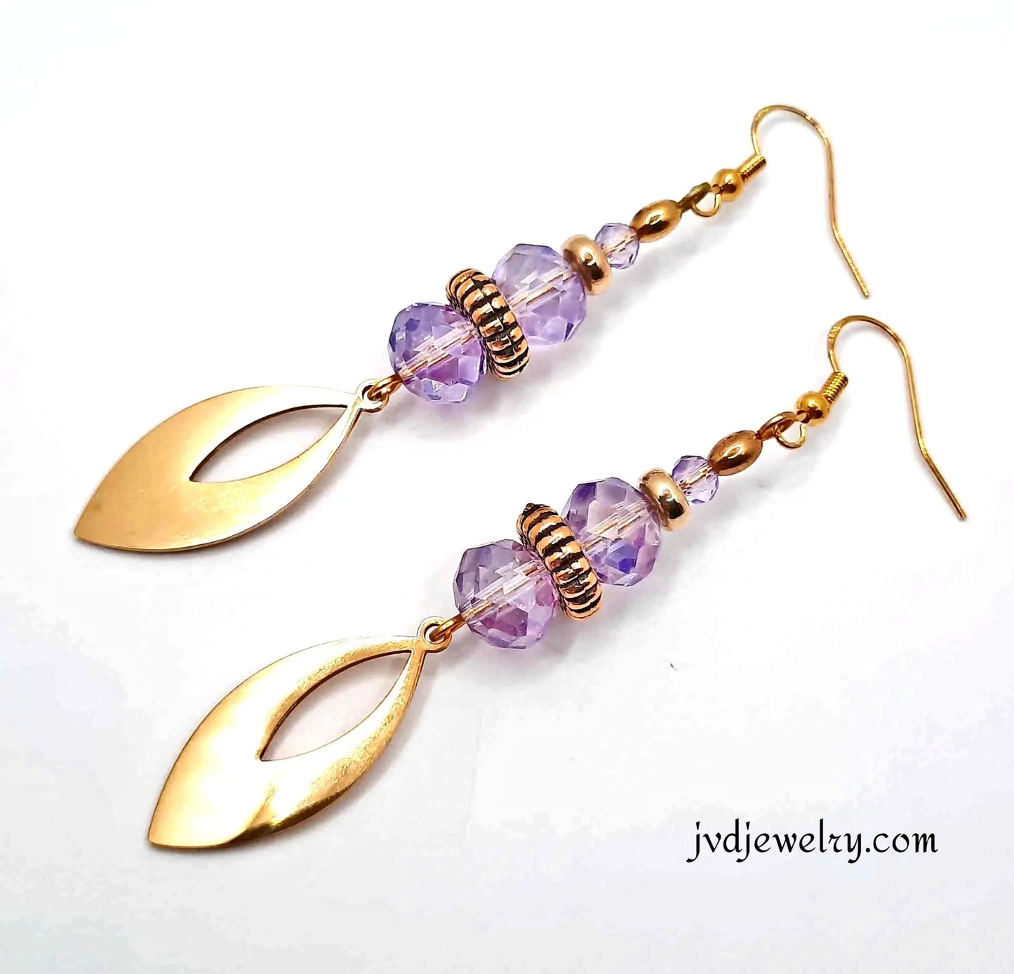 AB Faceted Lavender crystal gold plated Earrings - Image #3