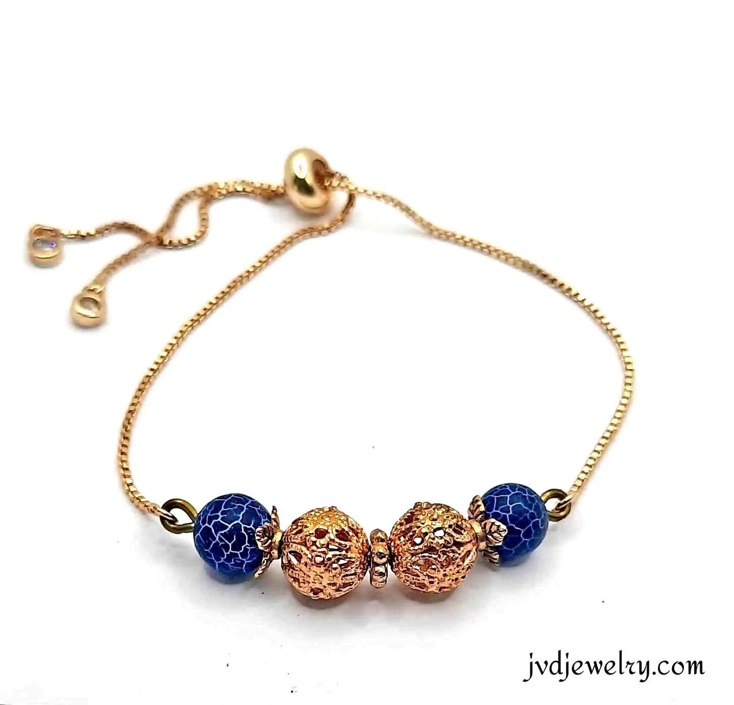 Gold adjustable blue agate Bracelet - Image #1