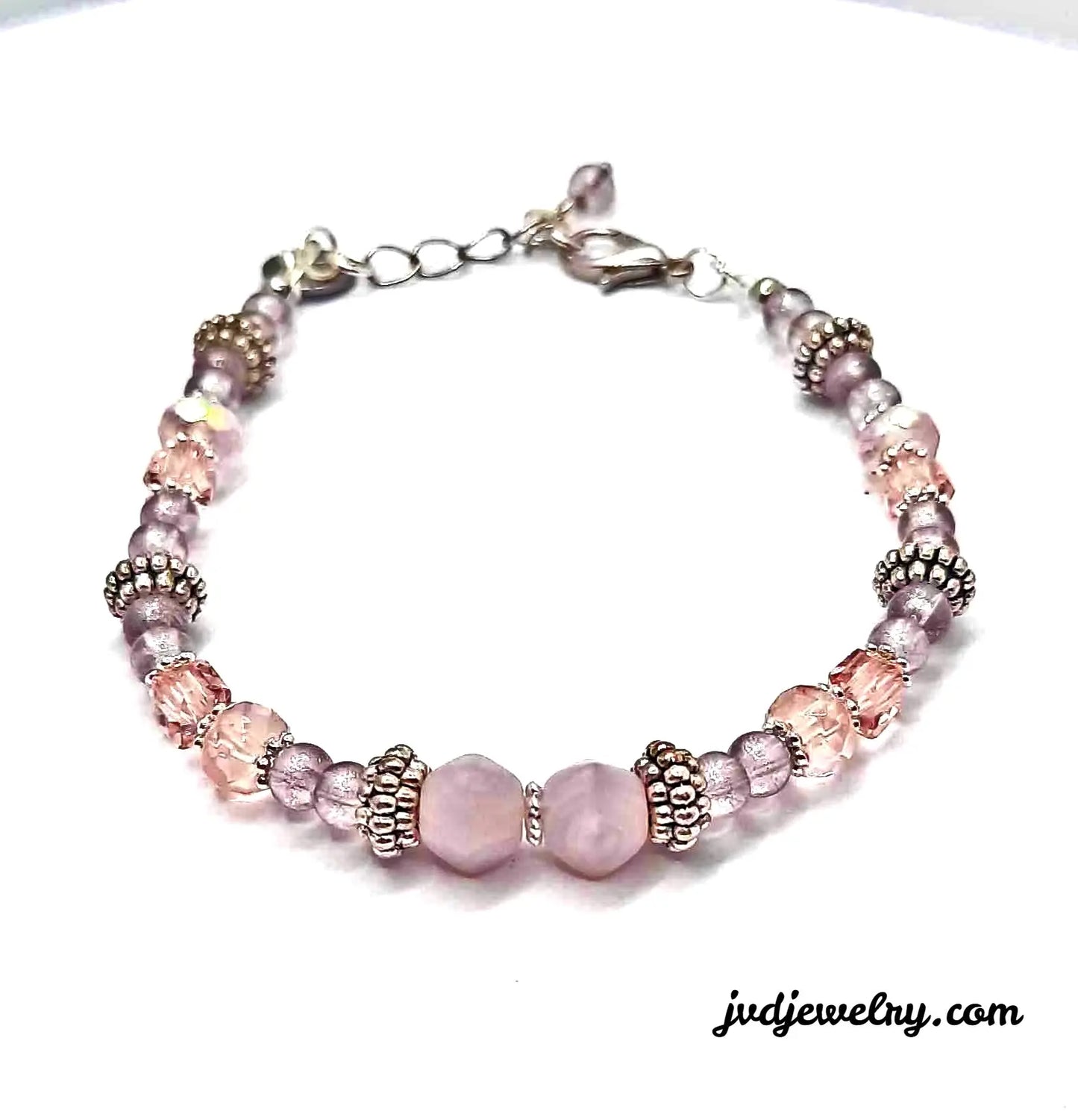 Light pink glass bead bracelet silver - Image #1