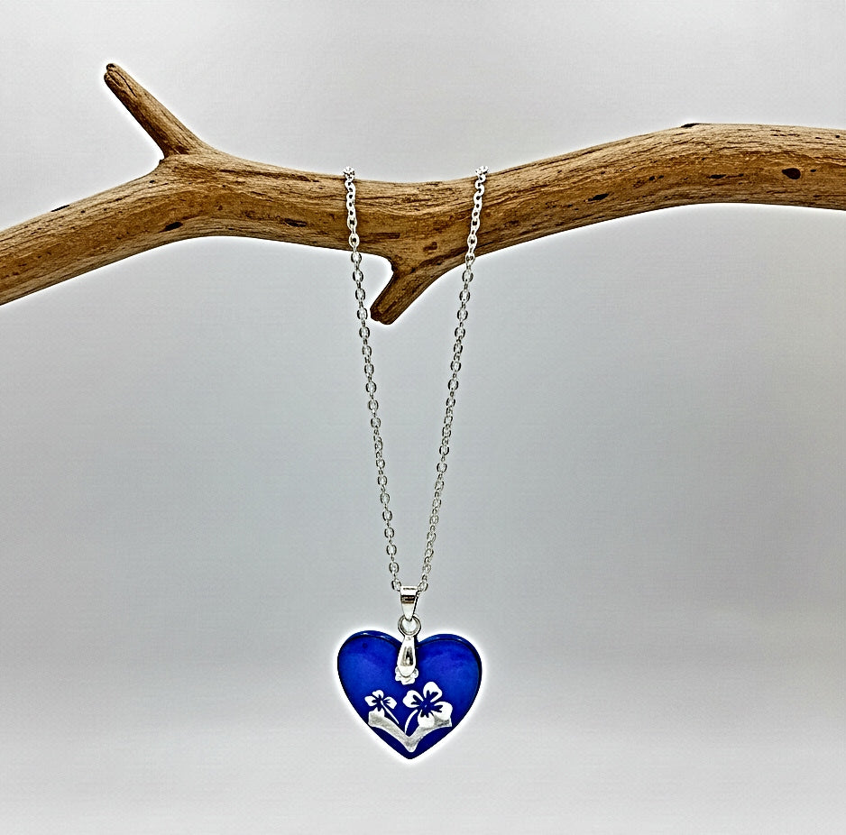 Resinecrete blue heart pendant Necklace chain included