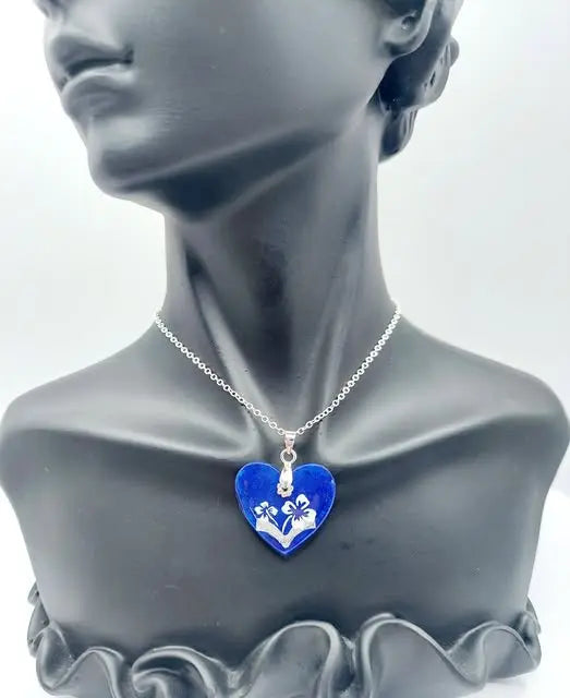 Resinecrete blue heart pendant Neckalce chain included - Image #1