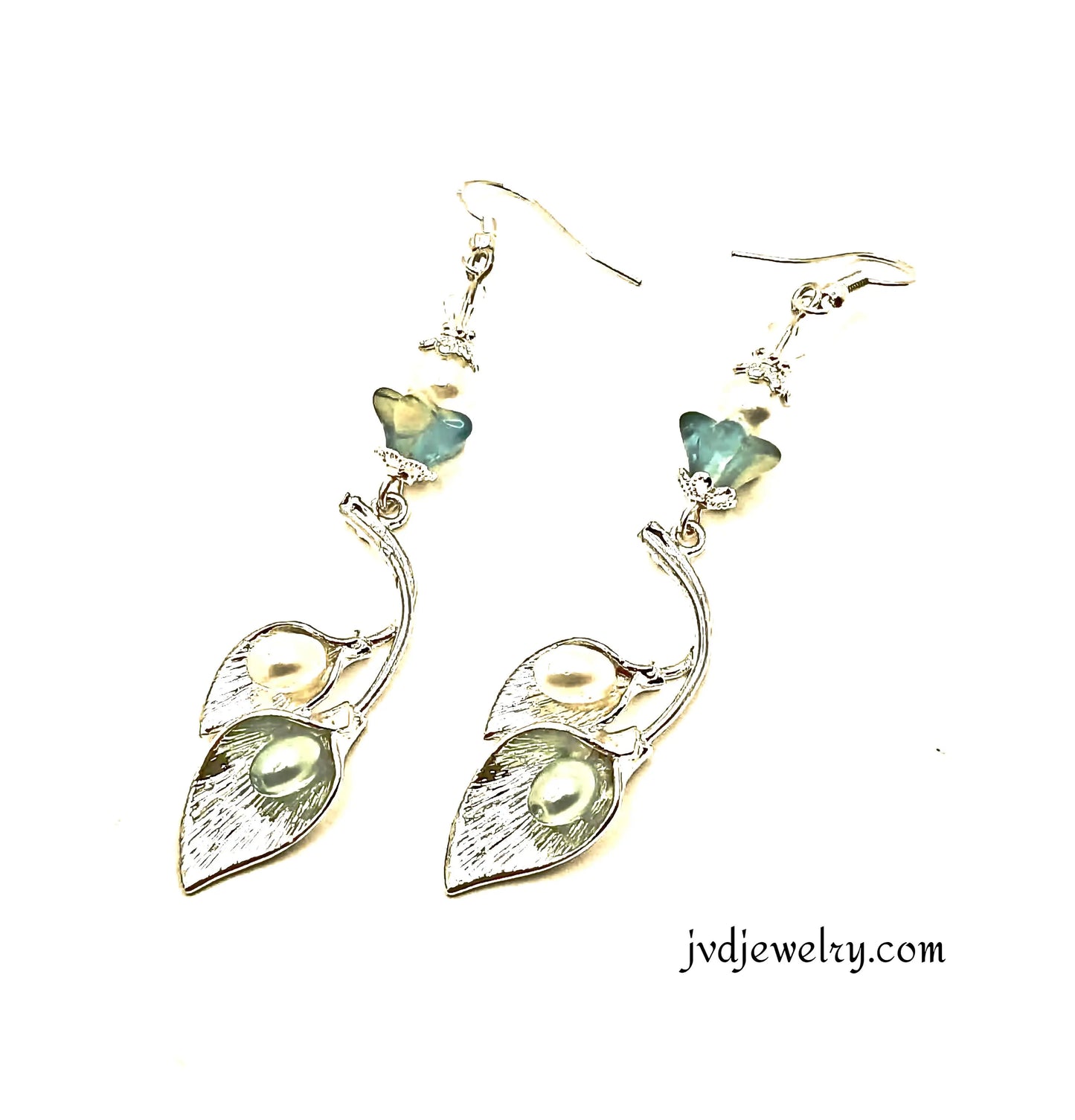 Shiny silvery Cala Lily Czech earrings - Image #3