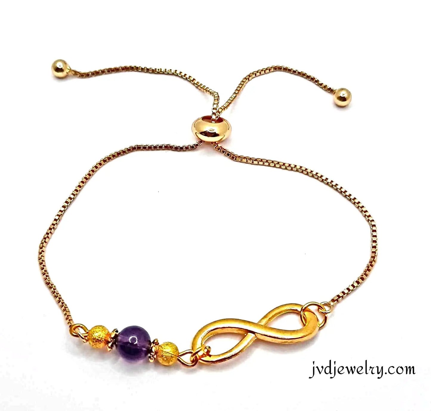 Gold Infinity Bracelet with purple amethyste