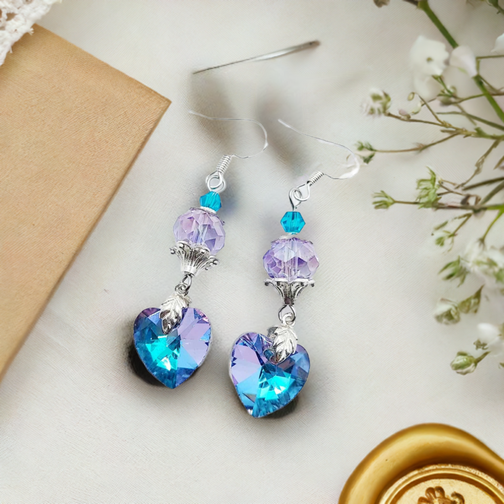 Iridescent Heart Glass Earrings