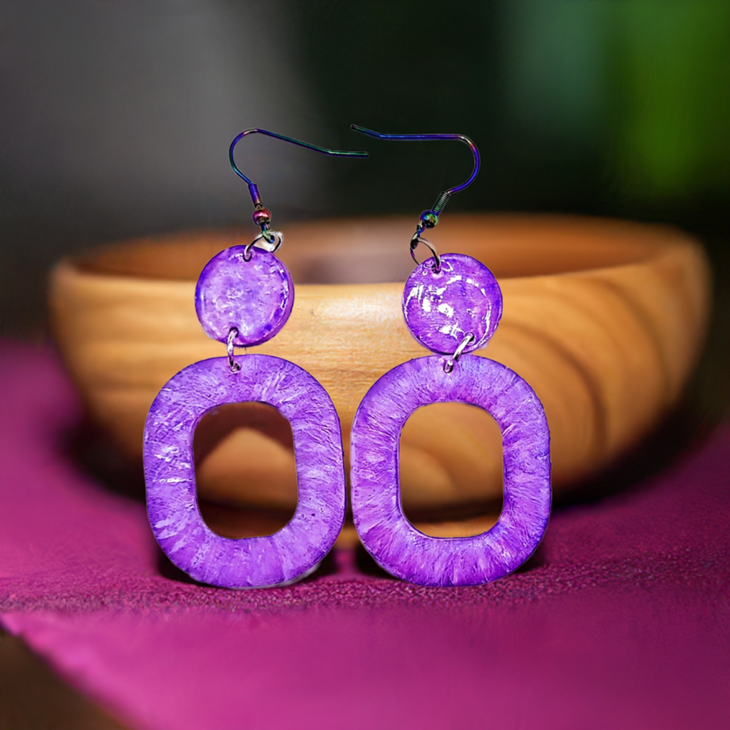 Purple Resincrete Earrings light 2.75inches