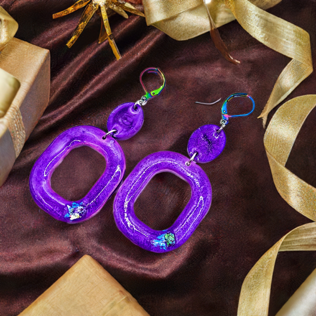 Purple Elegant Resincrete Earrings 2.75inches