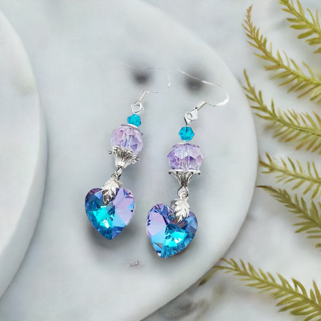 Iridescent Heart Glass Earrings