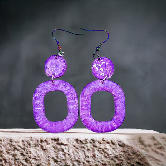 Purple Resincrete Earrings light 2.75inches