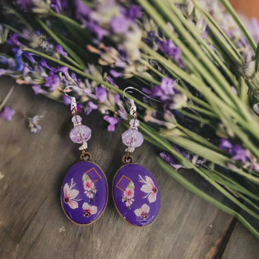 Purple Handcrafted Flower Resincrete Earrings