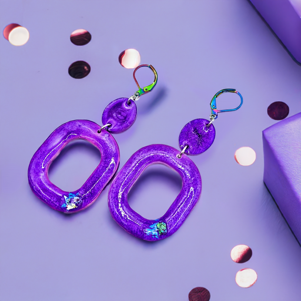 Purple Elegant Resincrete Earrings 2.75inches