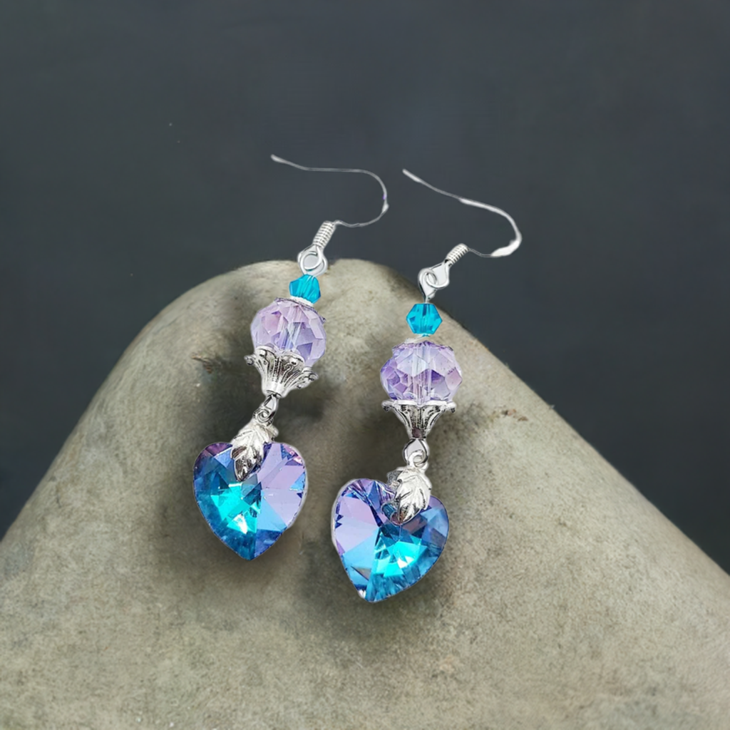 Iridescent Heart Glass Earrings