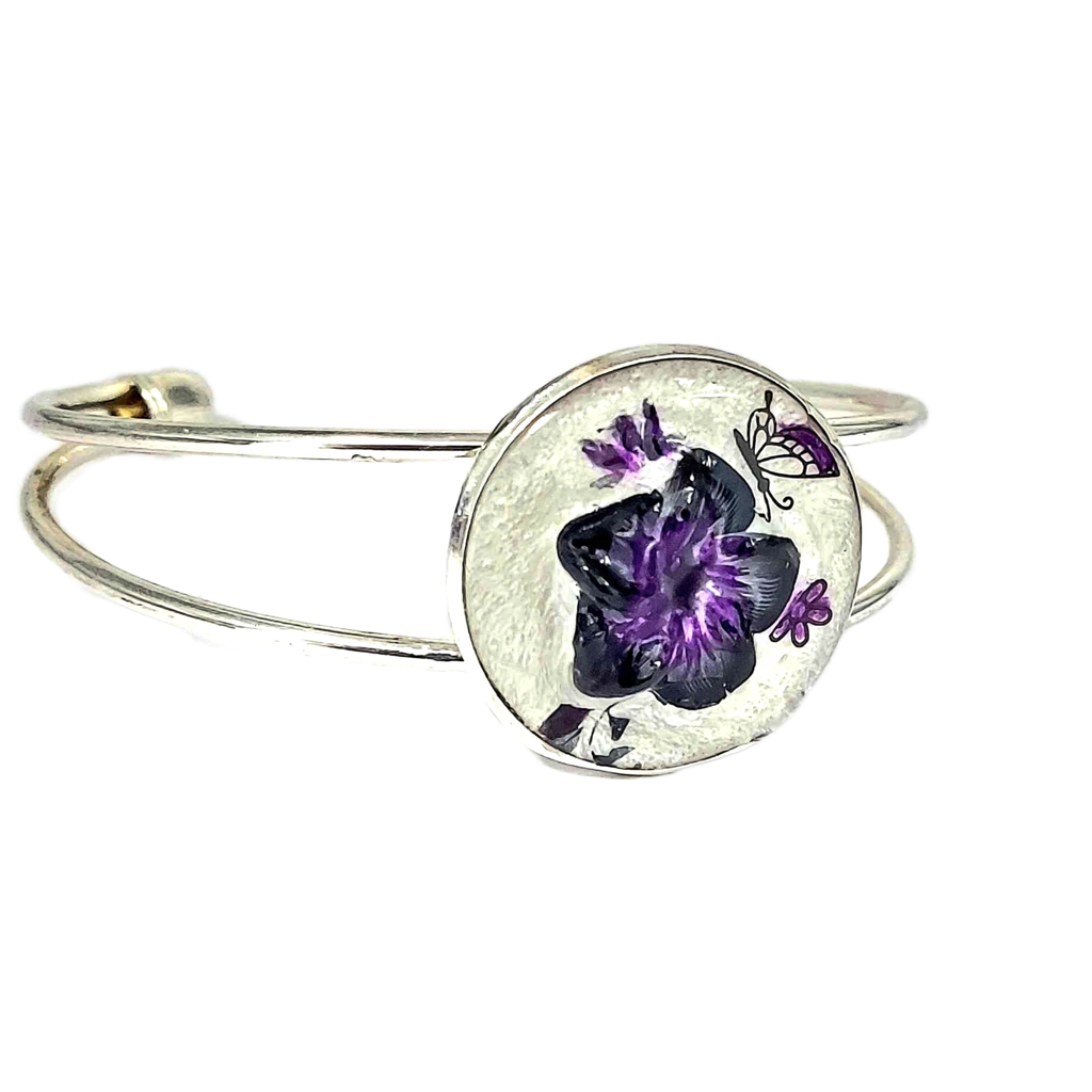 Silver adjustable Resin flower handpainted Bracelet