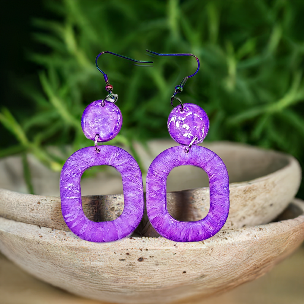 Purple Resincrete Earrings light 2.75inches