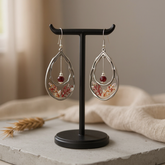 Drop hoop Resine Earrings Red crystal bead