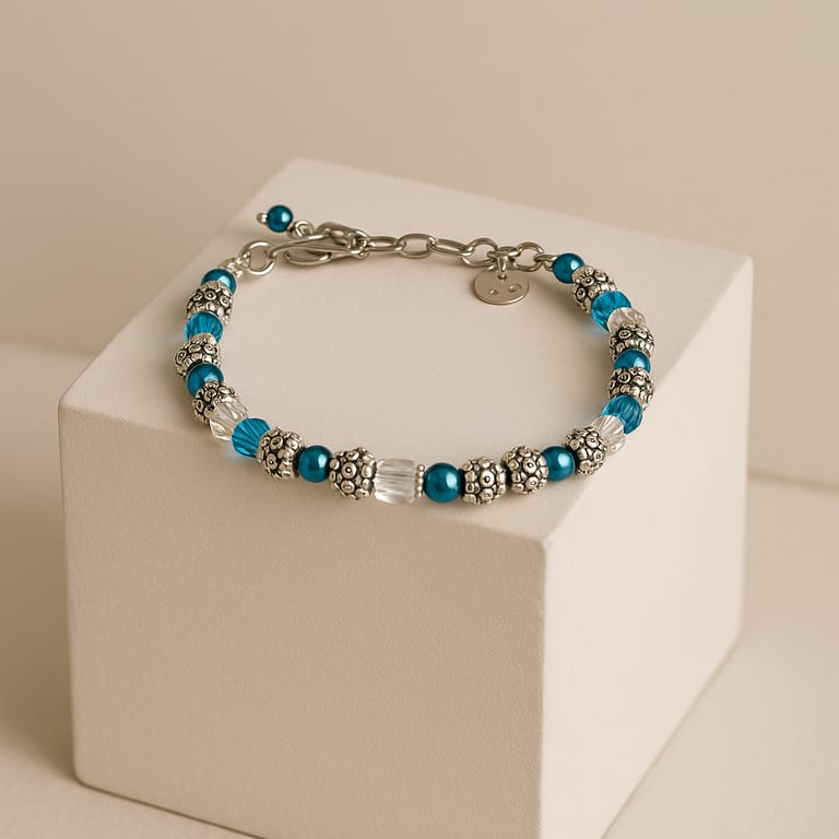 Blue turquoise silver beaded Bracelet