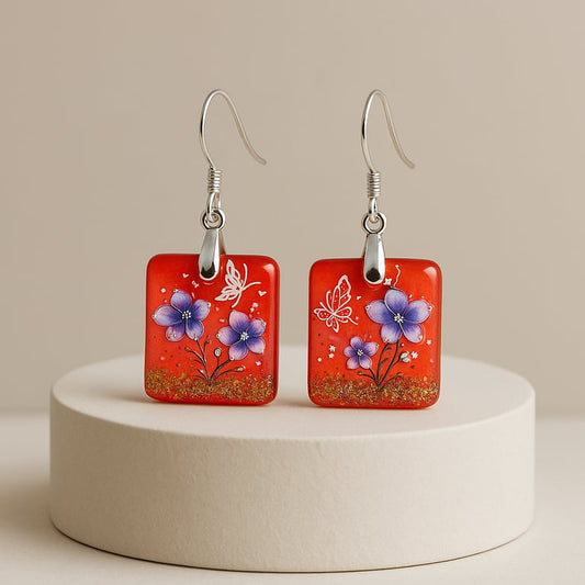 Tangerine Sea Glass Handcrafted Resin Flower Earrings 1.75 inches