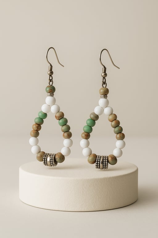 Pair of beaded earrings on a beige background