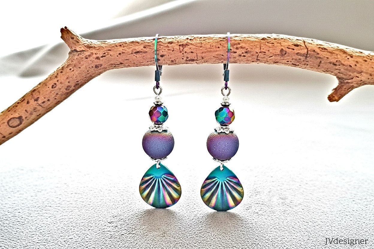 Everything Rainbow Earrings - Handmade Stainless Steel Leverback Dangle Earrings