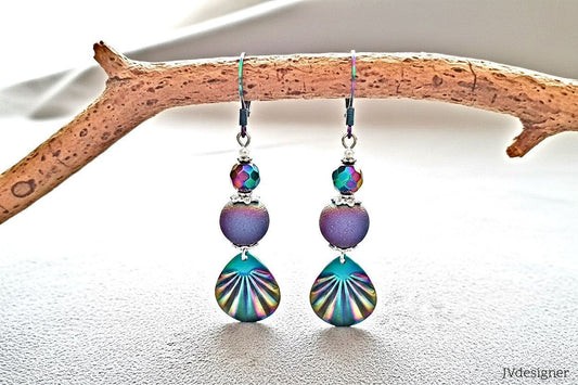Everything Rainbow Earrings - Handmade Stainless Steel Leverback Dangle Earrings
