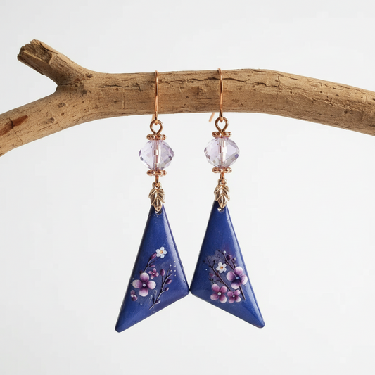 Flowers Resincrete Earrings Purple Dangle