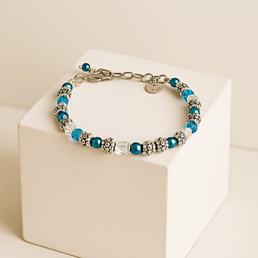 Blue turquoise silver beaded Bracelet