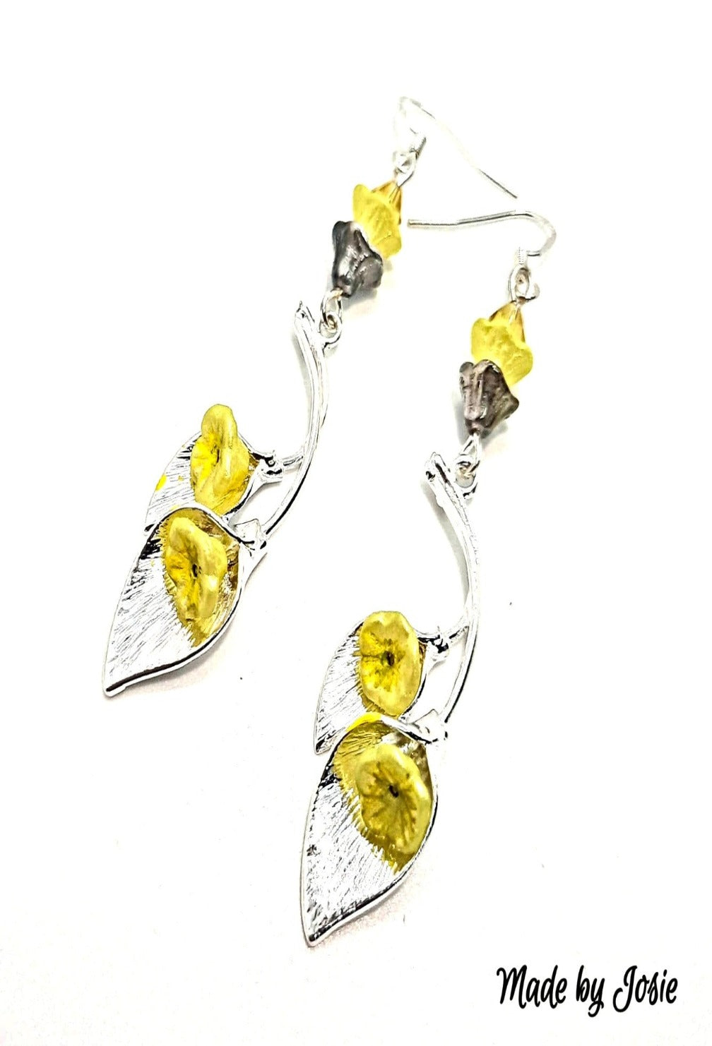 Cala Lily silver-plated earrings sterling ear hooks light yellow Czech beads