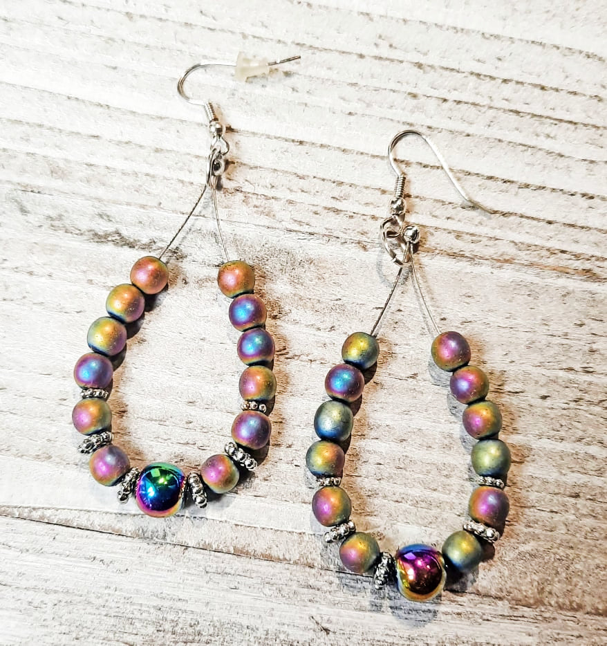 Hematite drop rainbow Earrings