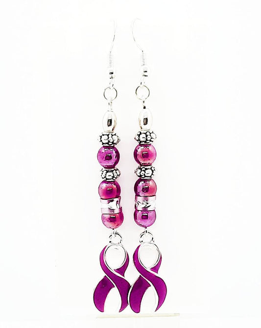 Awareness purple enamel ribbon charm Earrings - Image #2