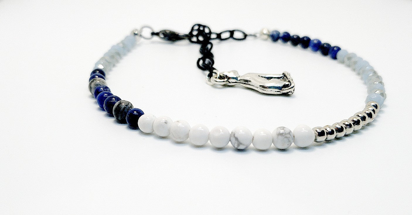 Ankle Bracelet with stones and silver beads