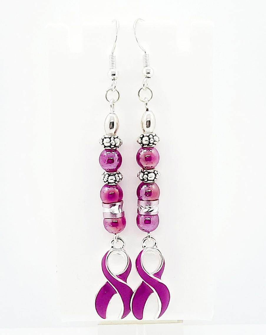 Awareness purple enamel ribbon charm Earrings - Image #3